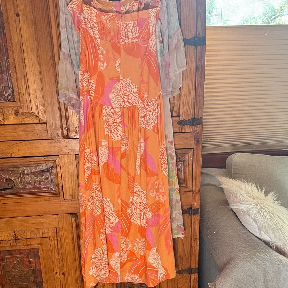 FARM Rio Strapless Maxi Dress in Terracotta, Cream & Pink Print - Picture 5 of 11